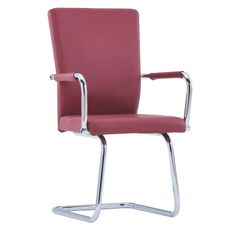 Chaise simili cuir rouge et métal chromé Bea - Lot de 2 - Photo n°1