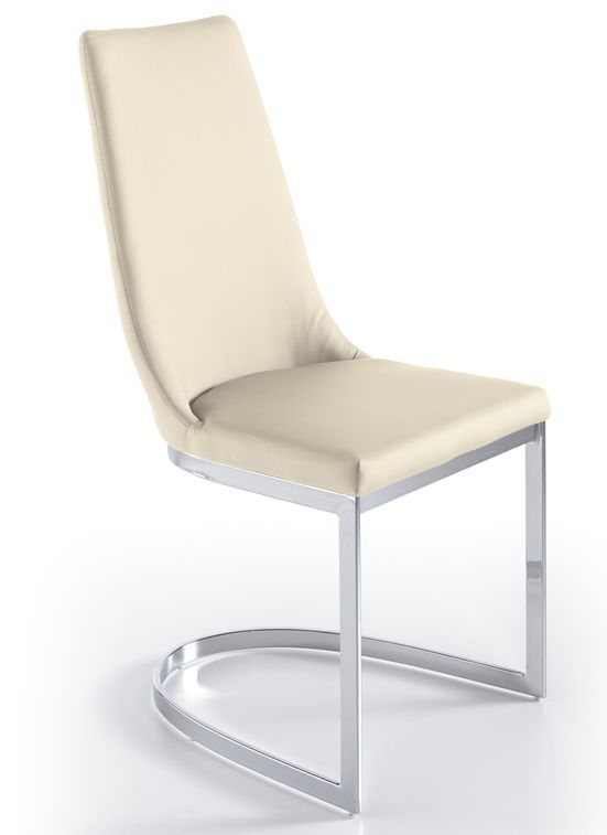 Chaise similicuir crème et pieds acier inoxydable Akra - lot de 4 - Photo n°1