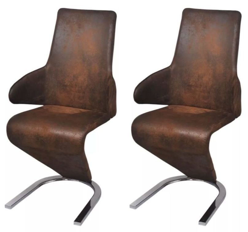 Chaise similicuir marron et pieds métal Tiffan - Lot de 2 - Photo n°4
