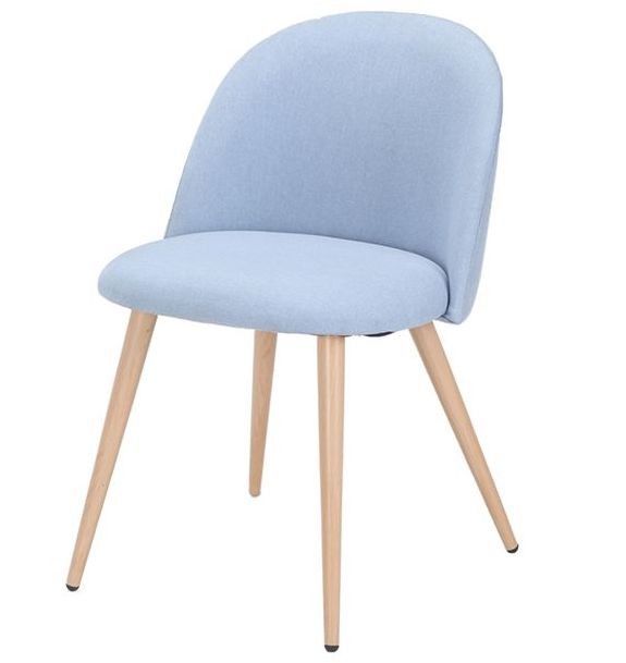 Chaise tissu bleu clair et pieds métal imitation bois clair Lucie - Photo n°1