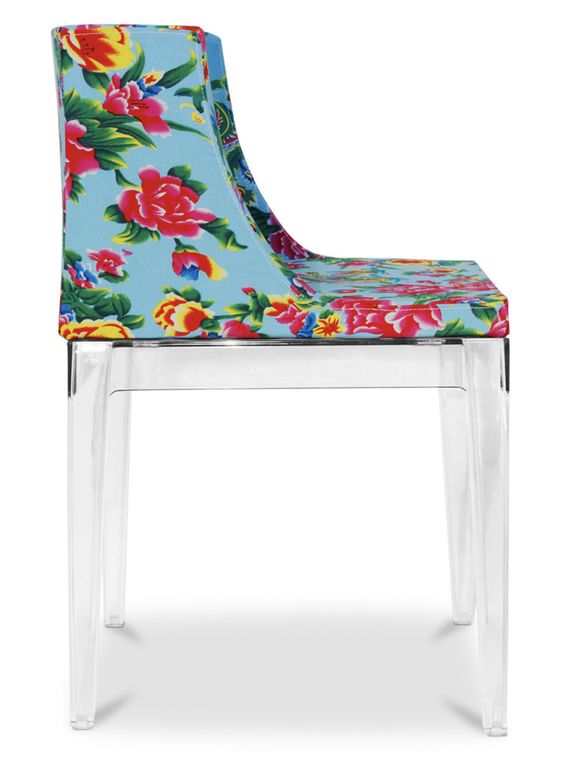 Chaise transparente et imprimée floral bleu Delice - Photo n°3