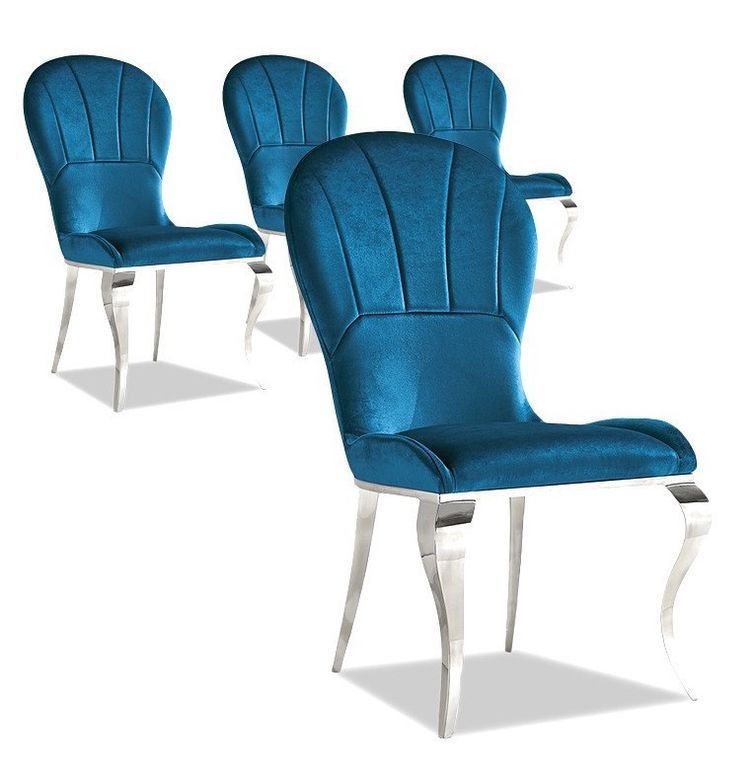 Chaise velours bleu et pieds métal argenté Atsipy - Lot de 4 - Photo n°1