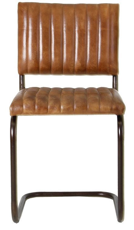 Chaise vintage fer et cuir marron Manou - Photo n°2