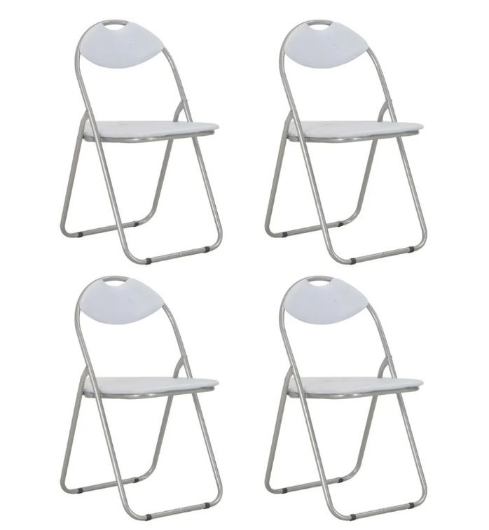 Chaises pliante simili cuir blanc et métal argenté Karel - Lot de 4 - Photo n°2