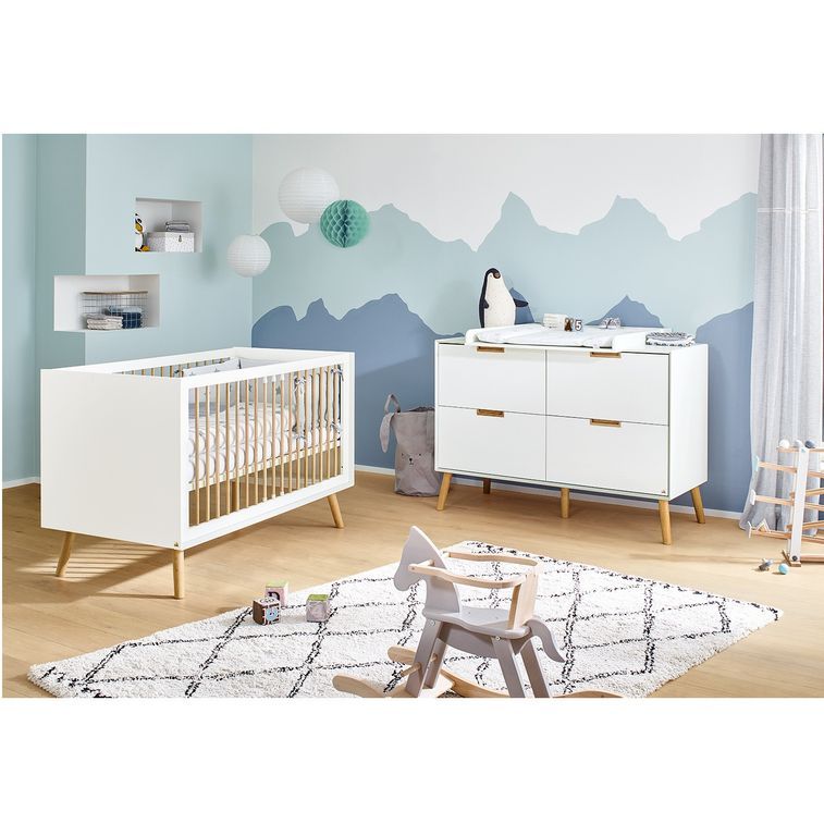 Chambre bébé 2 pièces laqué blanc et bois clair Edge 70x140 cm - Photo n°1