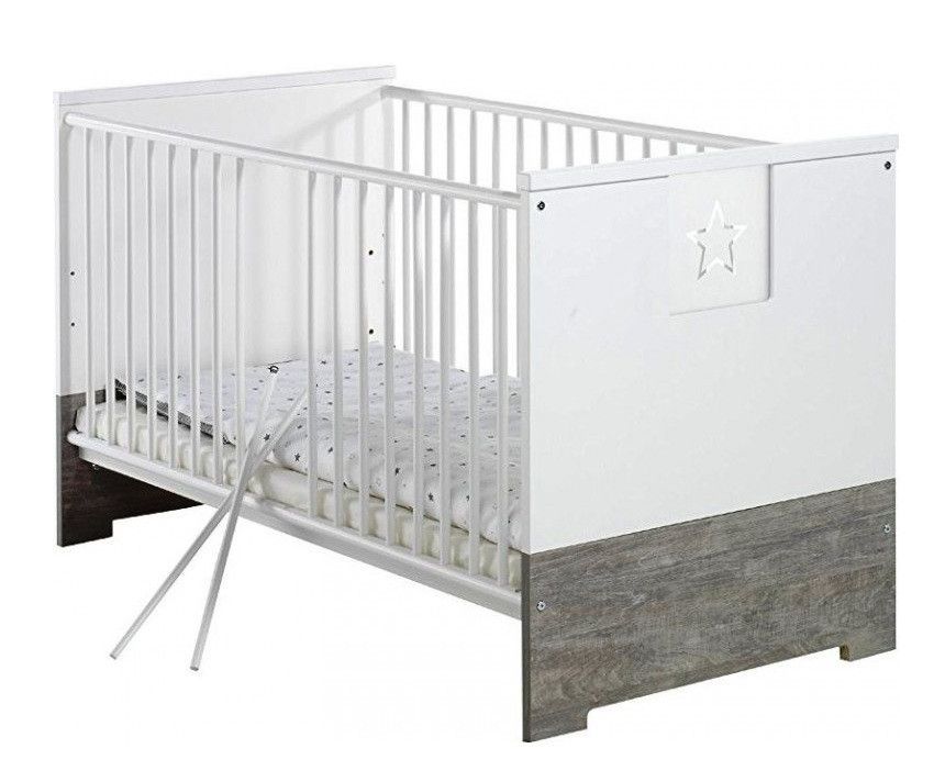 Chambre bébé 3 pièces Eco Star lit 70x140 cm commode à langer et armoire bois gris et blanc - Photo n°2