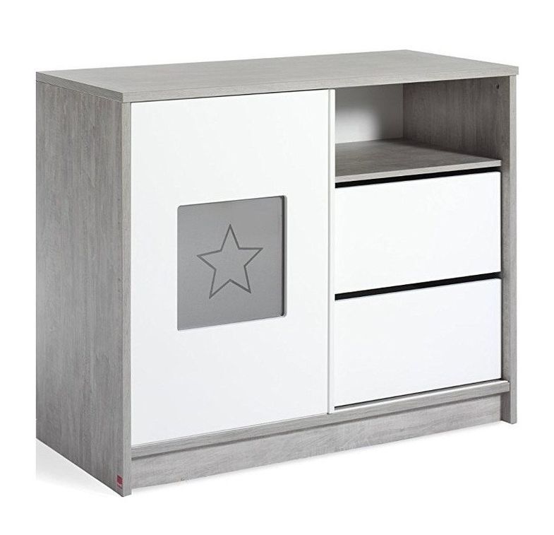 Chambre bébé 3 pièces Eco Star lit 70x140 cm commode à langer et armoire bois gris et blanc - Photo n°3