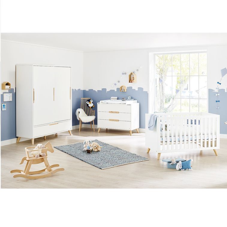 Chambre bébé 3 pièces laqué blanc et bois clair Move 70x140 cm - Photo n°1