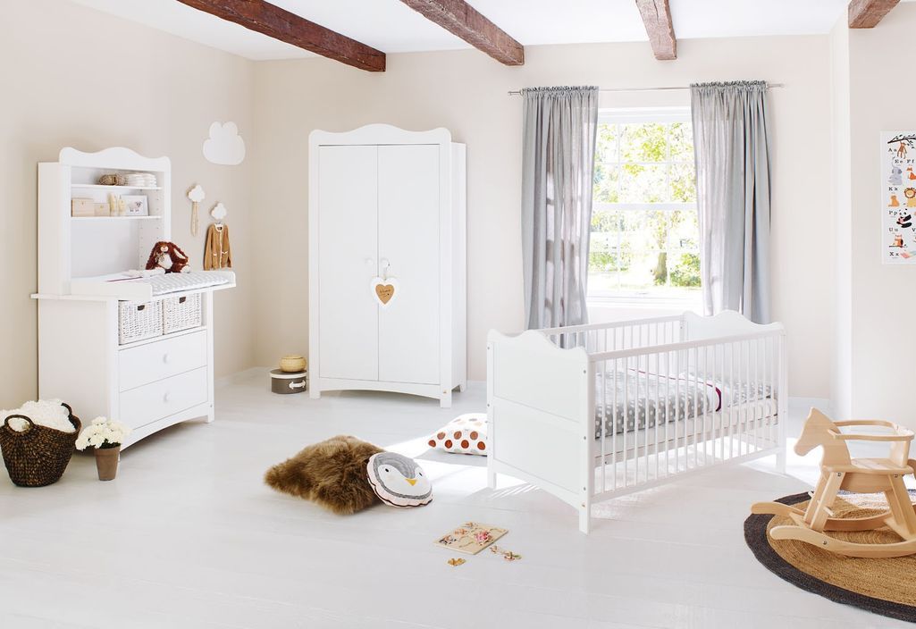Chambre bébé 3 pièces large bois laqué blanc Florentina 70x140 cm - Photo n°1
