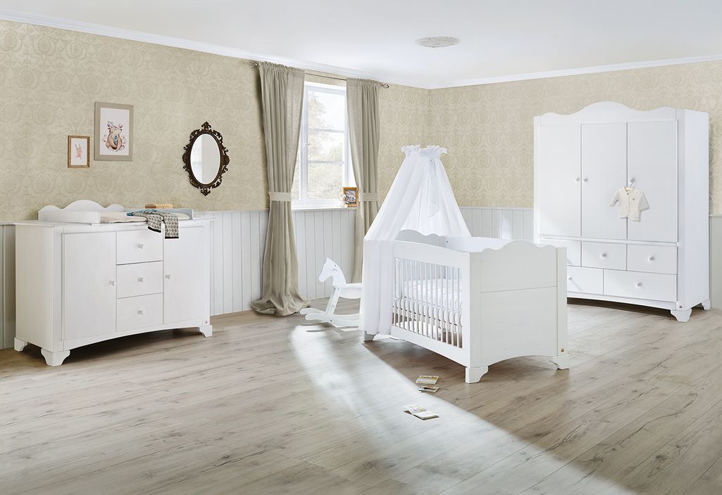 Chambre bébé extra large 3 pièces pin massif blanc Pino 70x140 cm - Photo n°1