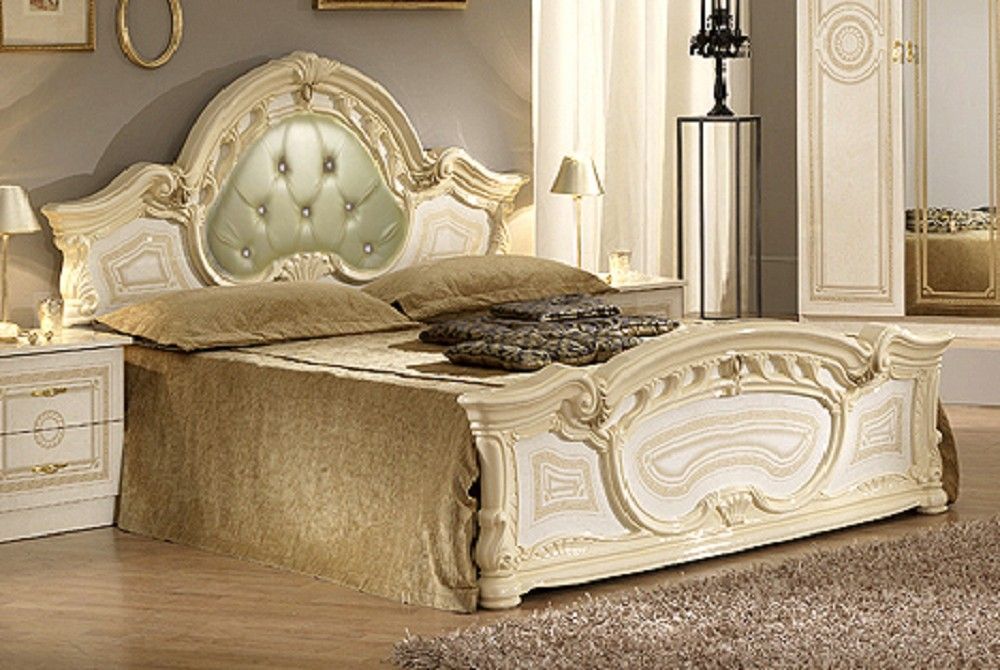 Chambre complète 6 pièces avec lit capitonné bois brillant beige Soraya 180 - Photo n°3