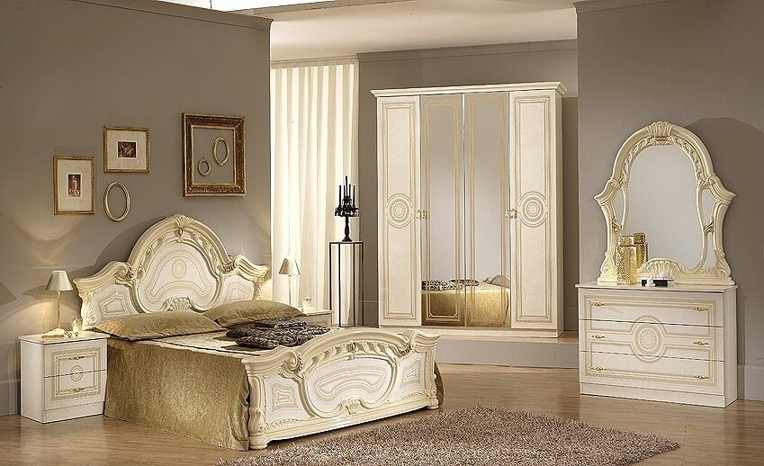 Chambre complète 6 pièces bois brillant beige Soraya 180 - Photo n°1