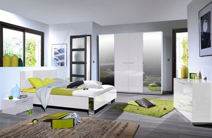 Chambre complète design laqué blanc armoire 4 portes Italya 140 - Photo n°1