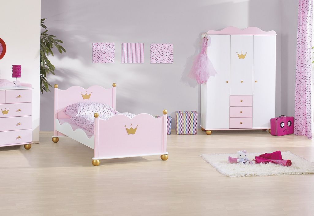 Chambre enfant 3 pièces pin massif blanc et rose Prinzessin Karolin - Photo n°1