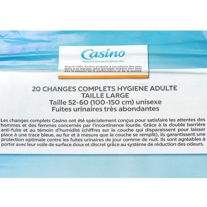 Changes complets pour fuites urinaires CASINO - Taille L - Incontinence tres abondante - Lot de 20 - Photo n°2