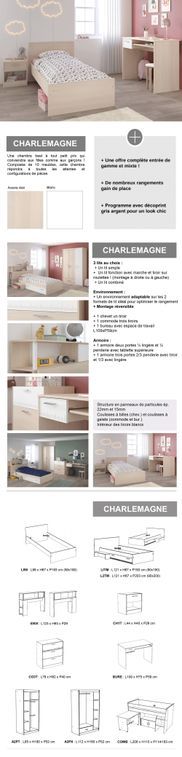 Chambre enfant complete - Lit + chevet + bureau - Style contemporain - Décor acacia clair et blanc - Photo n°6
