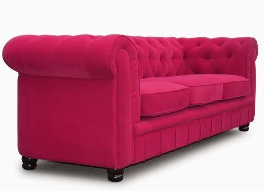Chesterfield 3 places Velours Rose Elégance - Photo n°3