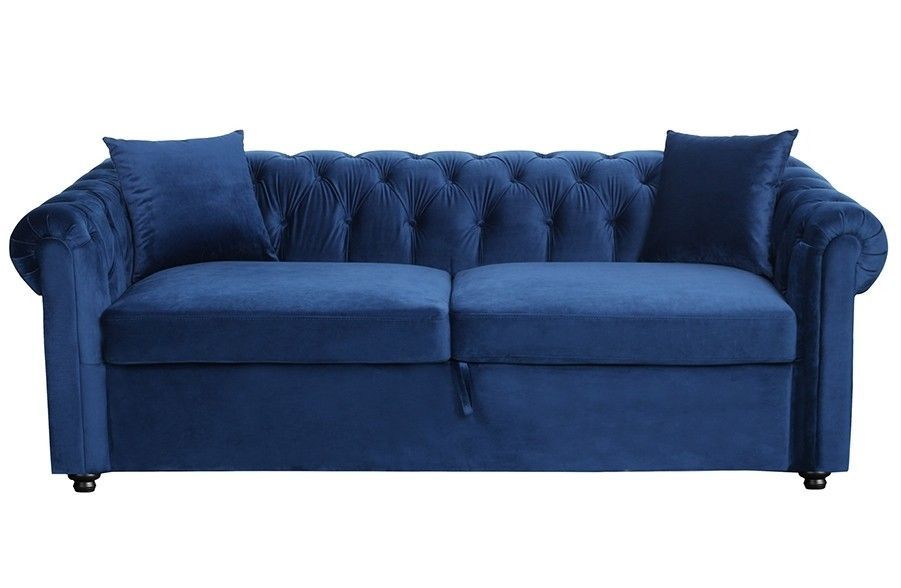 Chesterfield convertible velours bleu 3 places - Photo n°1