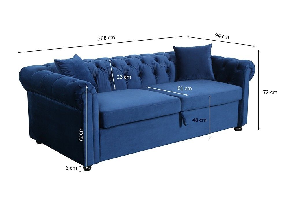 Chesterfield convertible velours bleu 3 places - Photo n°5