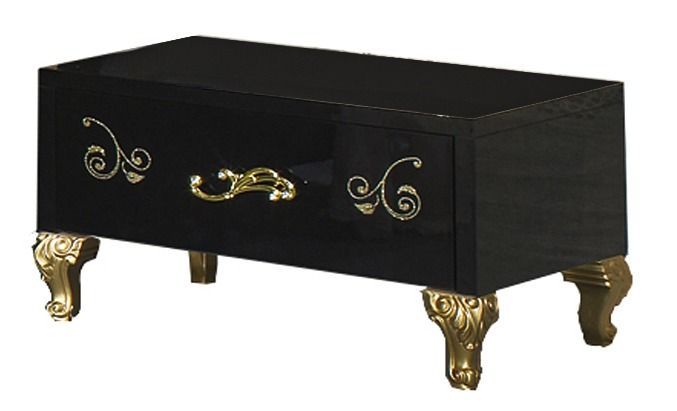 Chevet 1 tiroir design bois laqué noir et doré Jade 60 cm - Photo n°1