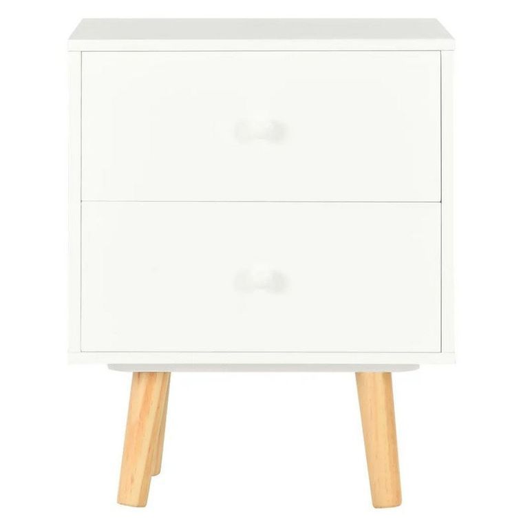 Chevet 2 tiroirs bois blanc et pieds pin clair Occri - Lot de 2 - Photo n°3