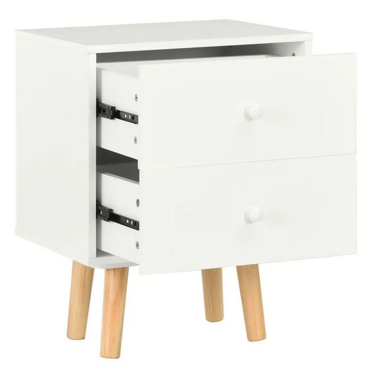 Chevet 2 tiroirs bois blanc et pieds pin clair Occri - Lot de 2 - Photo n°5