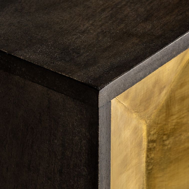 Chevet 2 tiroirs métal doré et bois massif foncé Kopa - Photo n°4