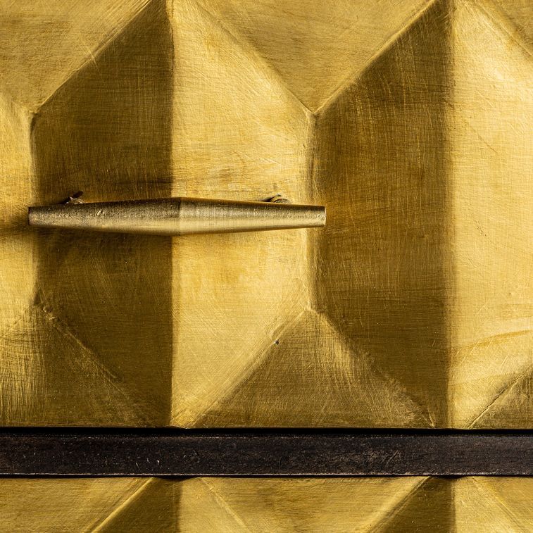 Chevet 2 tiroirs métal doré et bois massif foncé Kopa - Photo n°7