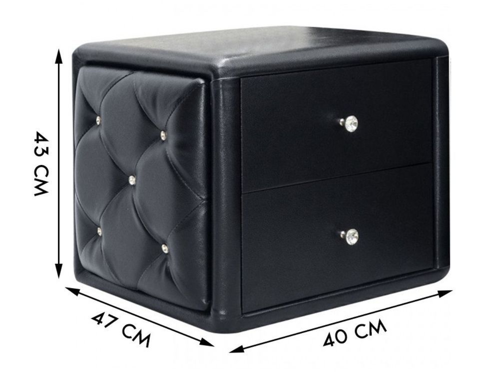 Chevet design 2 tiroirs simili cuir noir Sunna - Photo n°2