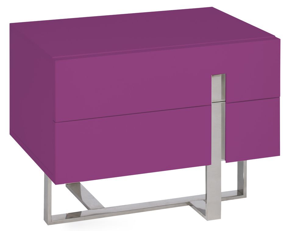 Chevet design bois laqué violet et pieds acier chromé Dezina - Photo n°1