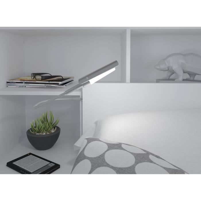 Ensemble lit adulte 140x190/200 cm + Rangement avec Liseuse LEDS - Décor blanc mat - Photo n°10