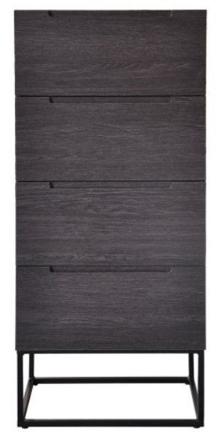Chiffonnier 4 tiroirs bois laqué gris foncé et métal noir Logan - Photo n°2