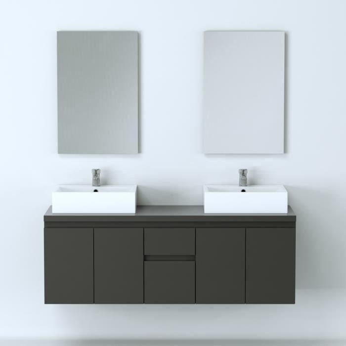 CINA Ensemble salle de bain double vasque L 150 cm - Gris laqué mat - Photo n°5
