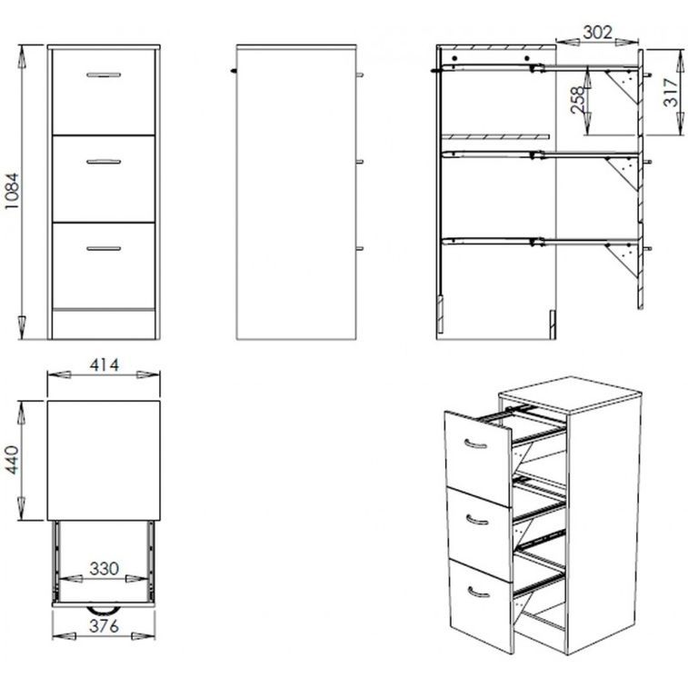 Classeur 3 tiroirs dossiers suspendus blanc Office H109 cm - Photo n°3