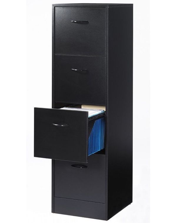 Classeur 4 tiroirs dossiers suspendus noir office H140 cm - Photo n°1