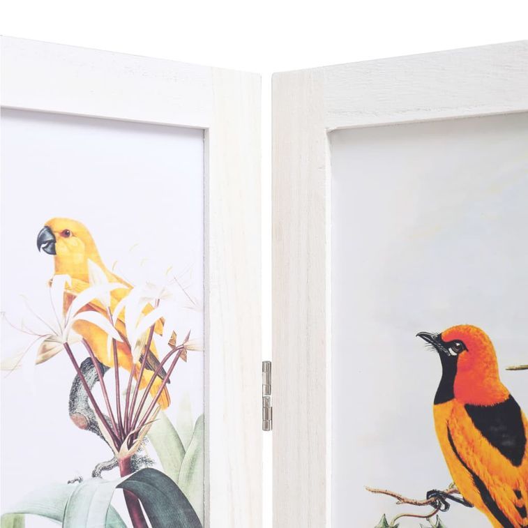 Cloison de séparation 3 panneaux Blanc 105x165 cm Oiseaux - Photo n°5