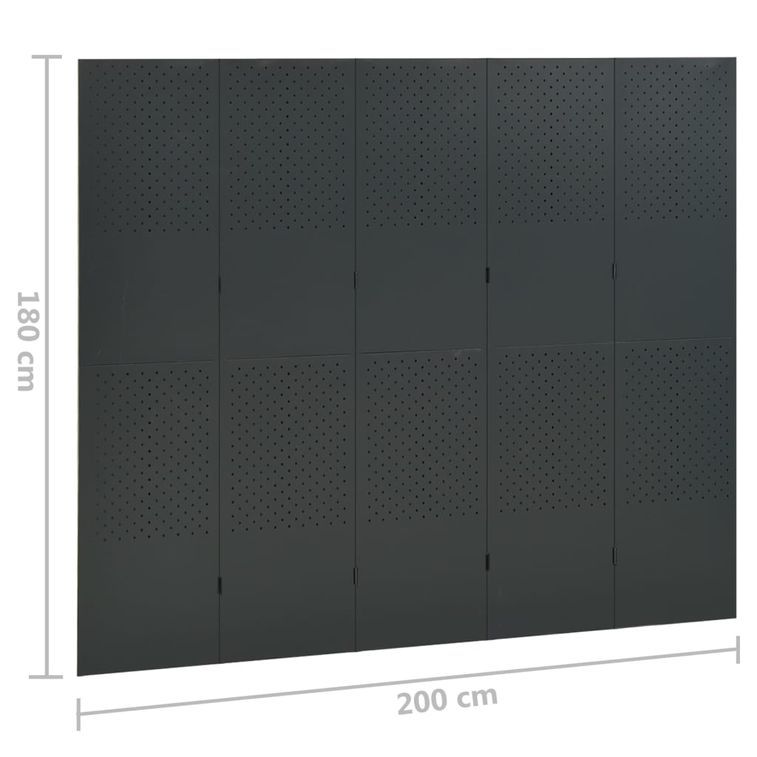 Cloison de séparation 5 panneaux Anthracite 200x180 cm Acier - Photo n°6