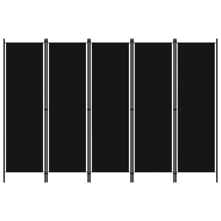 Cloison de séparation 5 panneaux Noir 250x180 cm - Photo n°1