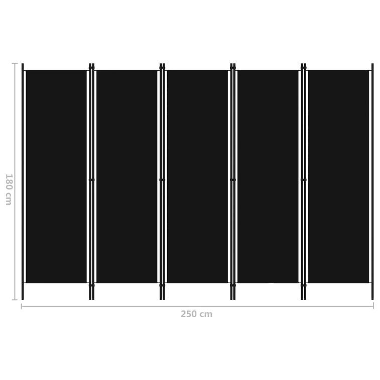 Cloison de séparation 5 panneaux Noir 250x180 cm - Photo n°6