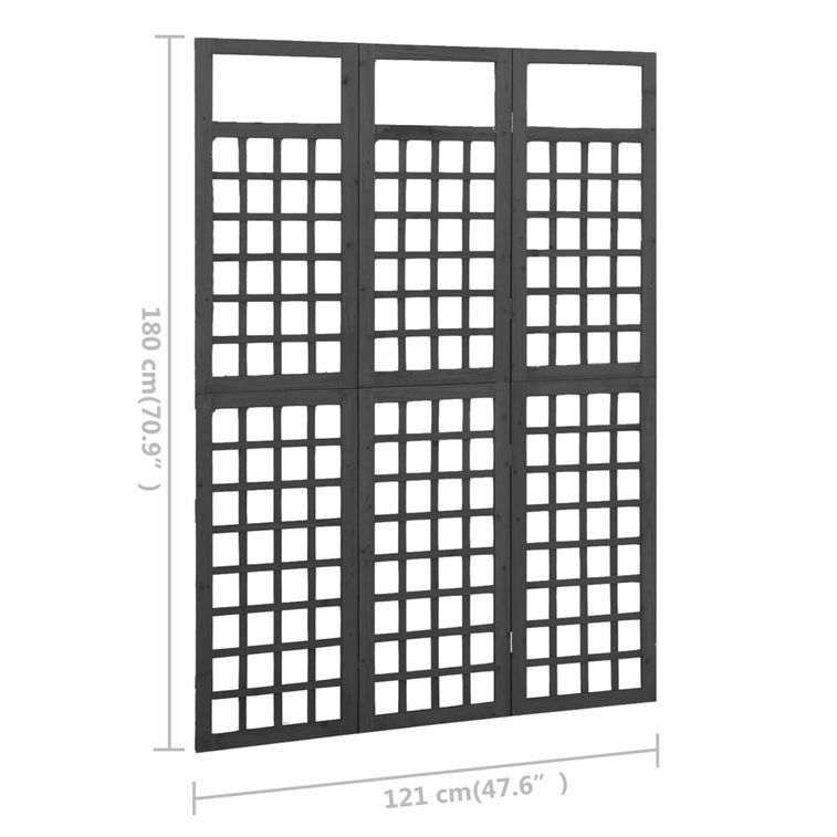 Cloison de séparation à 3 panneaux Bois de pin Noir 121x180 cm - Photo n°6