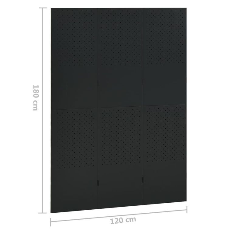 Cloison de séparation à 3 panneaux Noir 120x180 cm Acier - Photo n°6