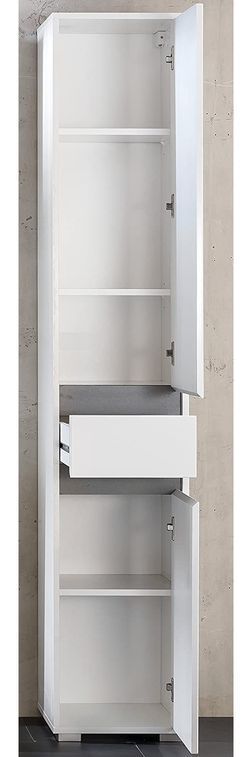 Colonne de salle de bain 2 portes 1 tiroir MDF blanc brillant Sabine L 35 cm - Photo n°2