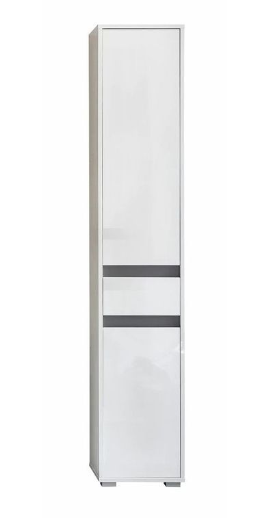 Colonne de salle de bain 2 portes 1 tiroir MDF blanc brillant Sabine L 35 cm - Photo n°1
