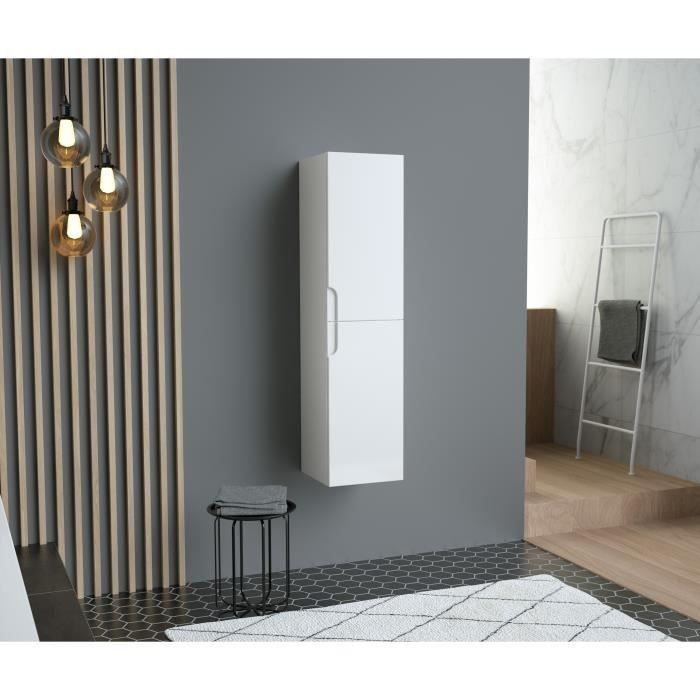 Colonne de salle de bain 2 portes H 120 cm - Blanc - RONDO - Photo n°2