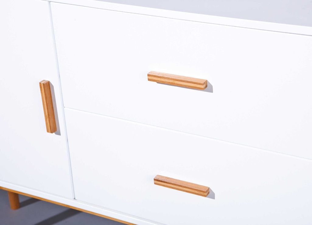 Commode 1 porte 2 tiroirs laqué blanc et pieds bois clair Ania - Photo n°5
