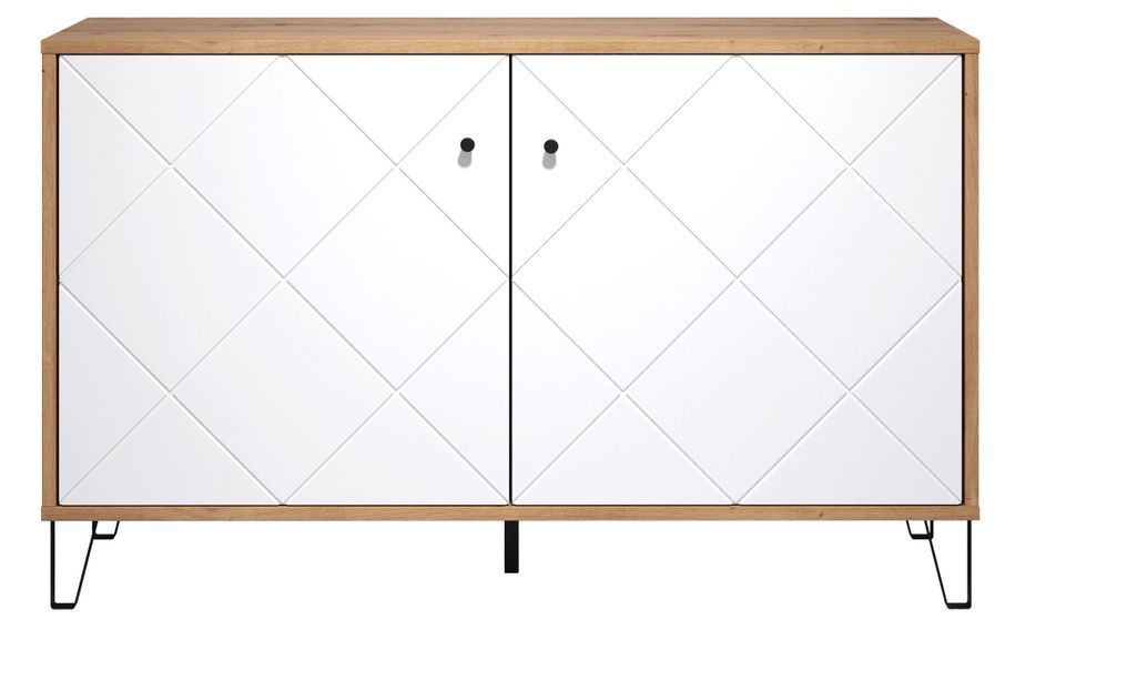 Commode 2 portes chêne artisan et blanc mat Kidou 123 cm - Photo n°2