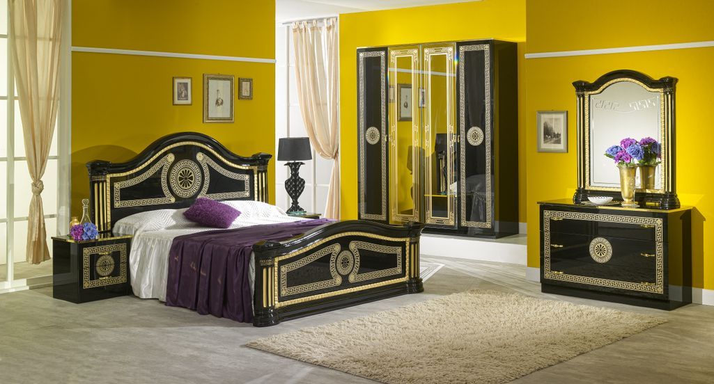 Commode 3 grands tiroirs bois brillant noir et doré Savana - Photo n°3