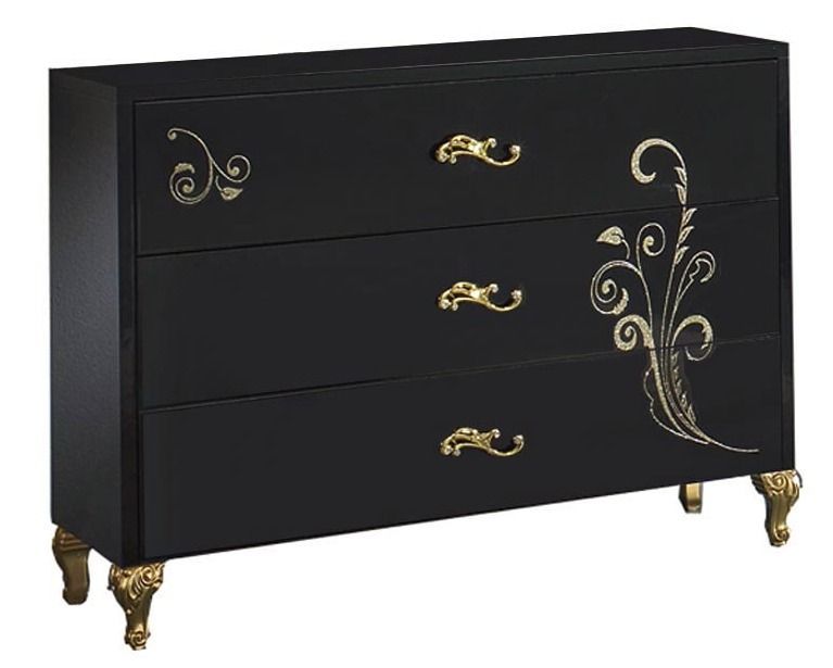 Commode 3 grands tiroirs design bois laqué noir et doré Jade 118 cm - Photo n°1