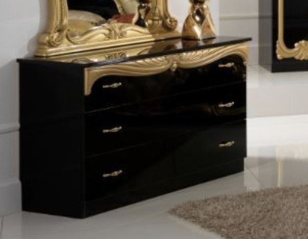 Commode 3 tiroirs bois brillant noir et doré Crissie - Photo n°1