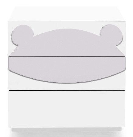 Commode 3 tiroirs laqué blanc et motif ours violet Fox - Photo n°1